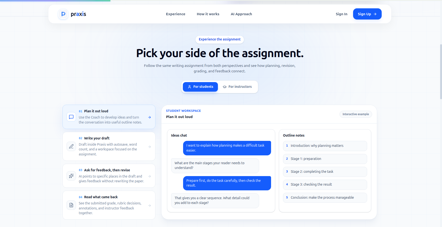 Illustrative mockup of an academic writing editor with a feedback panel