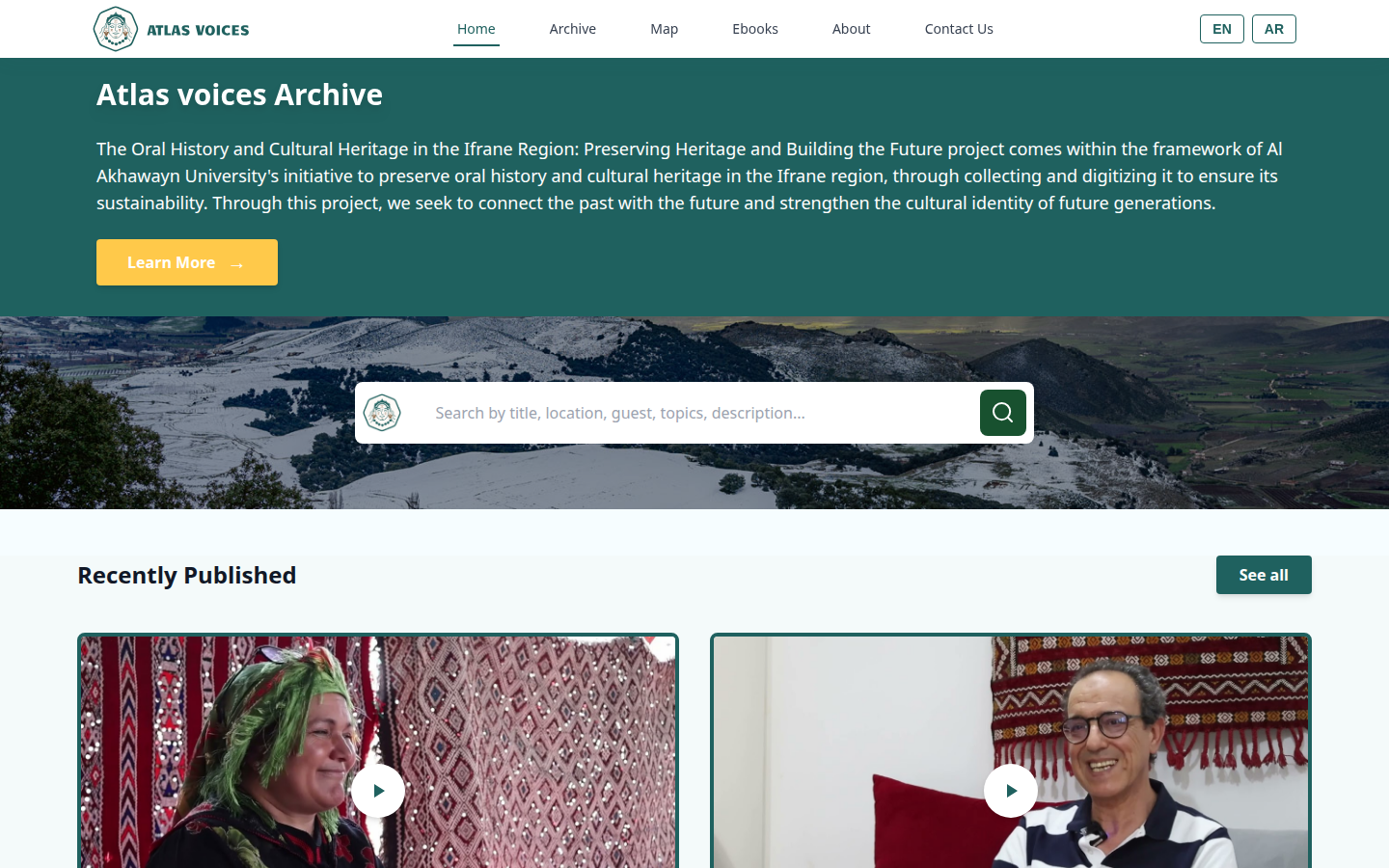 Illustrative mockup of a digital oral history archive website